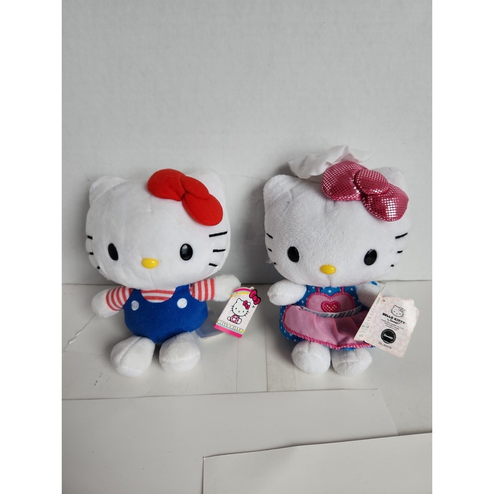 Lot of 2 HELLO KITTY SANRIO PLUSH 7" Apron Skirt Red Bow New